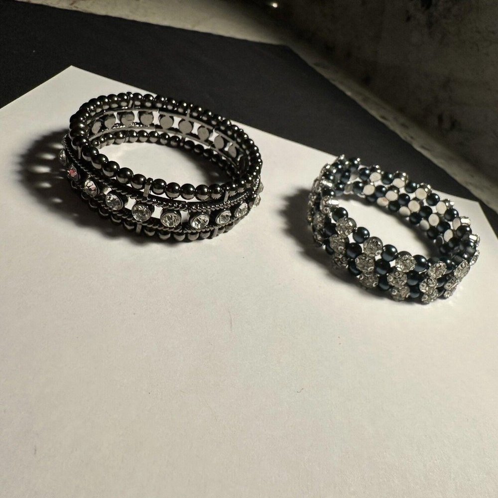 Lot Of 2 Women’s Rhinestone & Bead 1 Cuff & A Spiral Bracelet